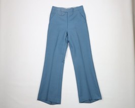 Vtg 70s Streetwear Mens 28x30 Knit Wide Leg Bell Bottoms Chino Pants Blue USA - £79.09 GBP