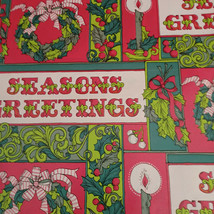 CHRISTMAS WRAPPING PAPER GIFT WRAP Vintage Seasons Greetings Holly Candles - $11.64