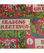 CHRISTMAS WRAPPING PAPER GIFT WRAP Vintage Seasons Greetings Holly Candles - £9.15 GBP