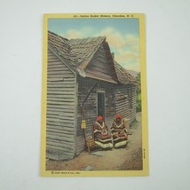 Linen Postcard Cherokee North Carolina Indian Basket Makers Vintage UNPOSTED - £7.86 GBP