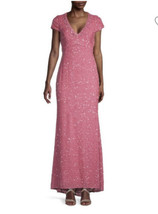 Carmen Marc Valvo Womens Pink Short Sleeve Full-Length Formal Sheath Dress 8 - £46.19 GBP