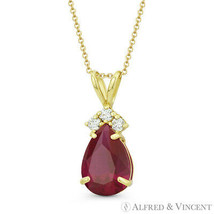 Pear-Shaped Simulated Ruby &amp; Round Cubic Zirconia CZ Pendant in 14k Yellow Gold - £61.31 GBP+