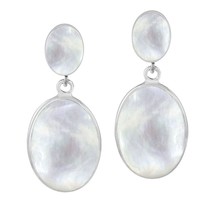 Classy Double Oval White MOP Inlay Sterling Silver Drop Post Earrings - $34.64