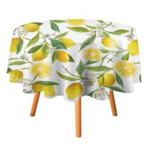 Mondxflaur Lemon Tablecloth Round Kitchen Dining for Table Cover Decor Home - $15.99+