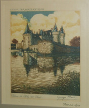 Vtg Transatlantic French Line Chateau De Sully Castle Georges Plasse Etching Art - £122.47 GBP