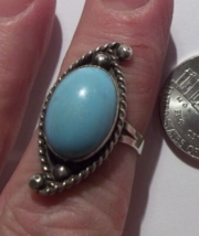 Vintage Blue Stone Sterling Ring 3.9 grams  size 7 Taxco Eagle 2 mark Signed - £23.72 GBP