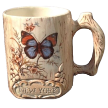 Vintage Treasure Craft New York Ceramic Coffee Mug Wood Grain Butterfly USA 3D - £8.20 GBP