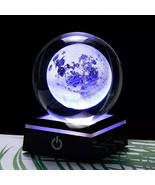 3D Moon Crystal Ball LED Base Laser Engraved Glass Globe Home Decoration Crystal - £20.76 GBP