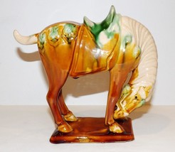 Vintage Chinese Tang Dynasty Style Sancai Glaze Porcelain Head Down Horse - £30.92 GBP