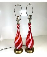 Pair Vtg MCM Candy Cane Swirl Striped Red Table Lamps 1950s Murano Glass - $37,994.71 MXN