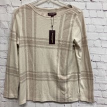 Johnston &amp; Murphy Womens Pullover Sweater Beige Brown Plaid Long Sleeve ... - $18.80
