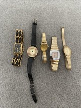 Lot of 5 Gold Tone Women&#39;s Watches Gloria Vanderbilt Timex Omax Estate F... - $24.75