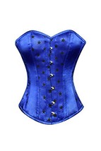 Blue Satin Stars Print Burlesque Corset Waist Training Bustier Overbust Costume - £57.00 GBP