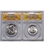 PHILIPPINES TWO SILVER COIN SET 1947 S DOUGLAS MACARTHUR BU ANACS RARE SET - $4,257.72 MXN