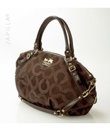 Large Brown Coach Sophia canvas leather Dotted Op Art Satchel purse! - $117.81