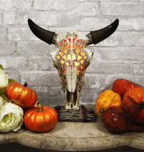 Southwest Tooled Lace Horned Steer Bull Cow Aged Bone Skull Night Light Statue - £44.59 GBP