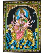 Huge Cotton Fabric Durga Ma Mother Goddess Yoga 43&quot; X 30&quot; Tapestry - $14.34 CAD