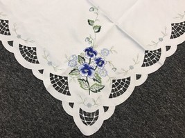 Embroidered Blue Rose 42X42&quot;&quot; Square Tablecloth Night Stand End Side Tab... - $54.00