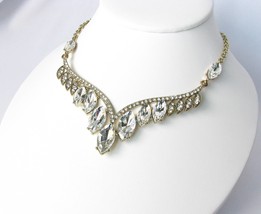Wedding Necklace, Gold tone Necklace, Bridal Jewelry, Wedding Necklace, Crystal  - £18.44 GBP
