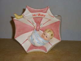 Napco Japan Baby Planter Hi Baby Pink Umbrella Blue Blanket Boy Or G Irl Gift - $34.64