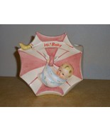 Napco Japan BABY PLANTER Hi Baby Pink Umbrella Blue Blanket Boy or GIrl ... - £27.62 GBP
