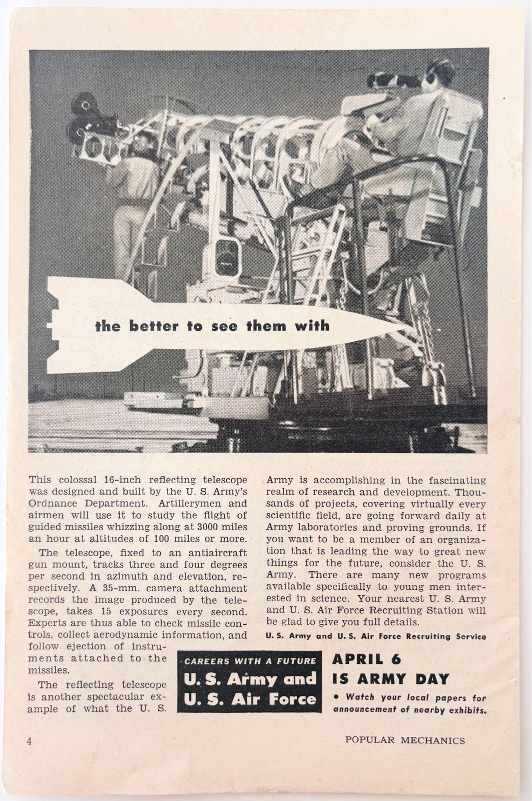 1948 US Army Air Force Career Advertisement Reflector Telescope Military F15T3 Item image 2