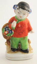 5&quot; VINTAGE MADE IN JAPAN  MIJ SWEET ASIAN GIRL WITH FLOWER BASKET FIGURINE - £6.25 GBP