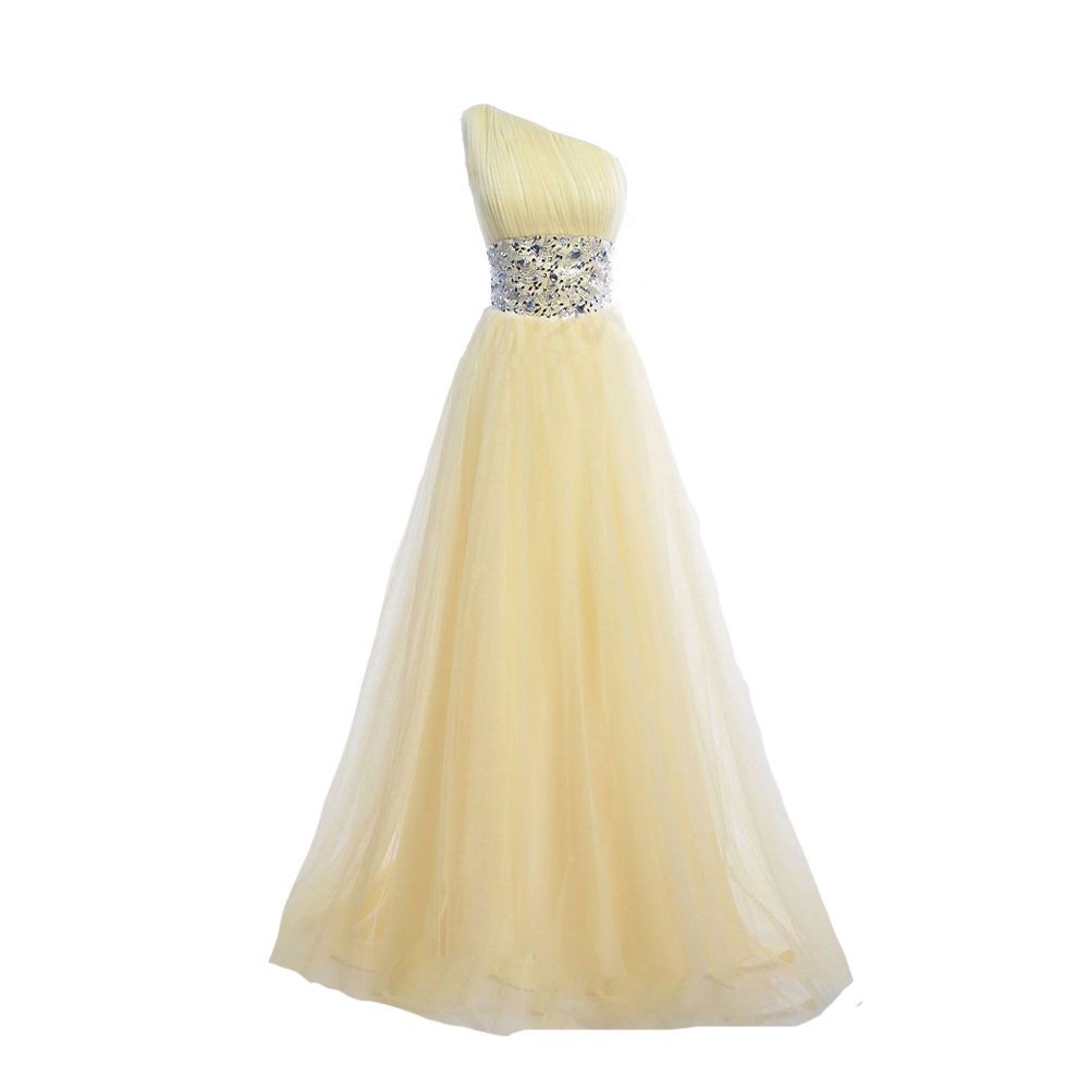 Kivary Women's Tulle One Shoulder A Line Bling Bling Beaded Sequins Crystals Lon