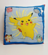RARE 1998 Nintendo Pokemon Square Pillow Two-Sided 15&quot; Pikachu Meowth Squirtle - £14.22 GBP
