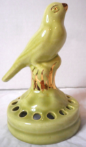1940s Nor-So Green Bird Ceramic Flower Frog 22 karat Gold Accent 14 Hole 5 3/4&quot; - £26.01 GBP