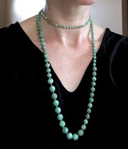 Flapper Opera Art Deco 14k  green and white mottled stone Asian Necklace - £326.28 GBP