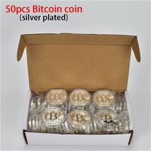 50 Pcs Bitcoin Souvenir Collectible Silver Plated Physical Metal Coin - £59.45 GBP