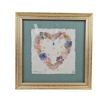 Vintage Heart Picture Shaped Pressed Wildflowers Pink Pastel Decor Framed - £25.90 GBP