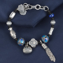 Sterling Silver Adjustable Bracelet With Tassel Charm,Lapis Lazuli,Gift,Elephant - £76.40 GBP
