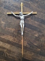 Vintage Brass Pewter Crucifix Cross Jesus INRI Holy Wall Hanging Large Catholic - £13.28 GBP
