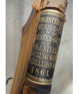 1861 antique LEATHER CIVIL WAR SOLDIER volunteer MUSTER-IN OUT REGISTER ... - £465.44 GBP