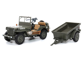Willys Jeep 1/4-Ton Utility Truck Olive Drab w Trailer United States Army 1/43 D - £37.34 GBP