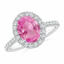 Authenticity Guarantee 
Oval Pink Sapphire Halo Ring with Diamond Accents in ... - £1,645.58 GBP