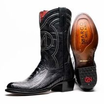 DENVER Genuine Ostrich Leg Skin Cowboy Boot from the Western Collection Black image 3