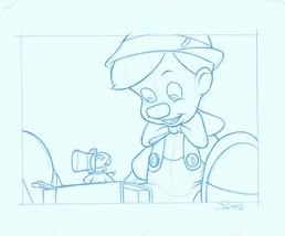Jon Pinto Original Art SIGNED Walt Disney World Park Pinocchio &amp; Jiminy ... - $1,873.73 MXN