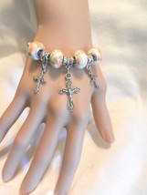 New Triple Crucifix  Cross Charm European  Beads Chain Bangle Bracelet  - £3.92 GBP