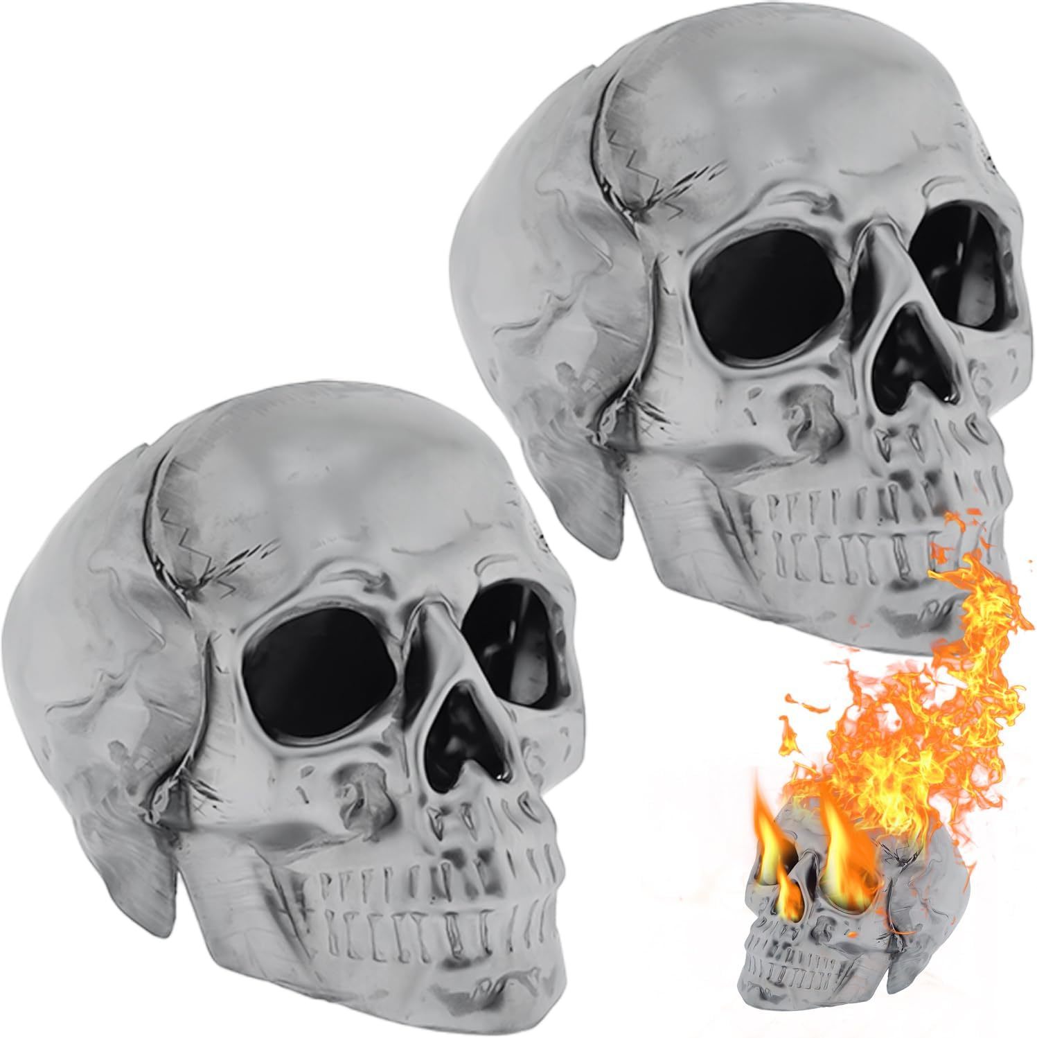 Two Pieces Of The Metal, Lifelike Human Skull Gas Logs For Indoor Or Out... - $29.94