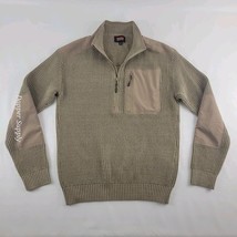 Bass Outdoor Mens Sweater Sz M Quarter Zip Cotton Knit Pullover Tan Patc... - $27.90