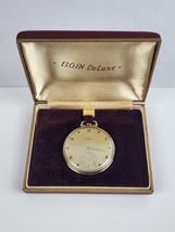 Vintage Elgin DeLuxe 10k Gold Filled 17j Pocket Watch w/ Case Not Running - £89.26 GBP