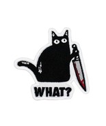 Cute Black Cat with Knife say What Embroidery Patch Iron On Size: 3.5 X ... - £5.95 GBP