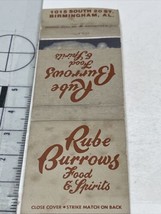 Vintage Matchbook Cover  Rube Burrows Food &amp; Spirits  Birmingham, AL  gm... - $12.38