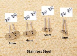 4 Pairs Stainless Steel Flat Earring Posts StickOut Point Findings w/Pus... - $2.99
