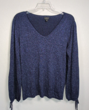 Worthington Blue Shimmer Sweater V Neck Long Sleeves with Tie Size XXL - £11.79 GBP
