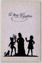 Christmas Greetings Silhouette Children And Snowman Dog German Postcard N22 - £7.93 GBP