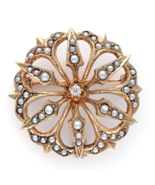 10k Yellow Gold Victorian Seed Pearl and Diamond Flower Starburst Pin (#... - £291.65 GBP